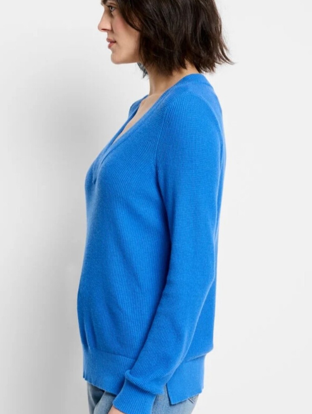 NWT! NIC+ZOE Bright Blue V-Neck Waffle Sweater $138 Msrp - Picture 8 of 9